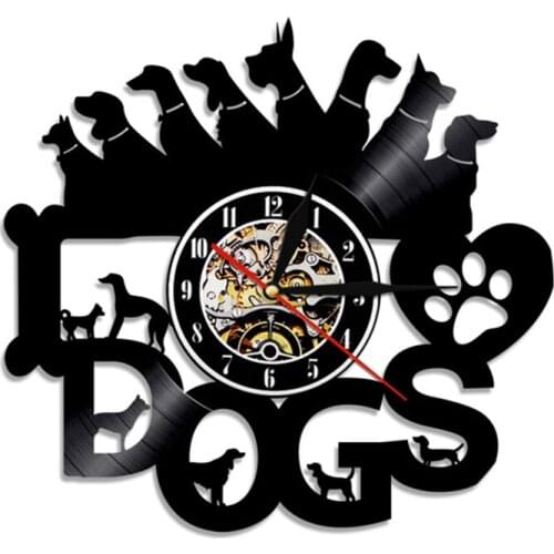 Vinyl Record Wall Clock Modern Design I Love Dog Animal Vinyl Wall Clock Hanging Watch Home Decor Gifts for Dog Lovers 12 inch