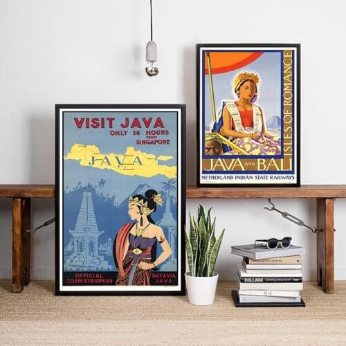 Bali Java Vintage Travel Posters and Prints Indonesia Isles of Romance Landscape Retro Wall Art Canvas Painting Home Room Decor