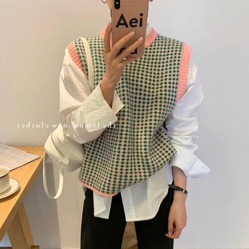 Lamtrip Plaid Sleeveless Knitted Tank Vest 2021 Autumn
