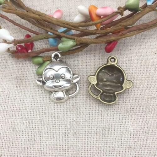 High Quality 20 Pieces/Lot 23mm*20mm Antique Silver plated Or Antique Bronze Jewelry Making Charm Monkey Charms
