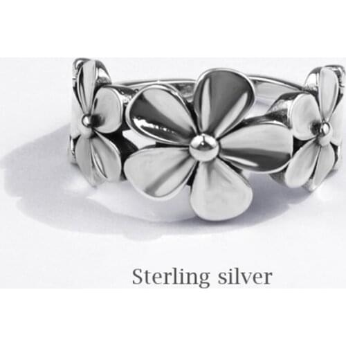 Sole Memory Retro Flowers Art 925 Sterling Silver Female Resizable Opening Rings SRI707