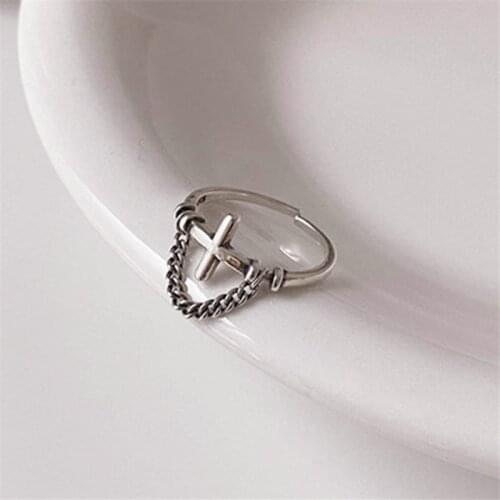 New Retro Cross Tassel Chain Ring Fashion Women Hip Hop Cool Mouth Adjustable Ring Punk Rock Party Jewelry Anniversary Gift