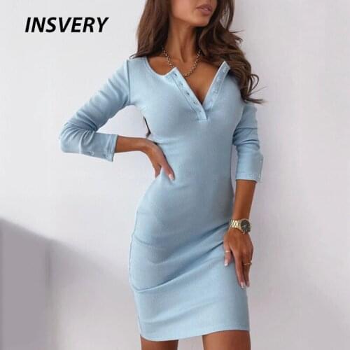 New Mini Dress Women Elegant Long Sleeve Button Slim Party Dresses For Women Solid Casual Spring Autumn Short Dress 2021