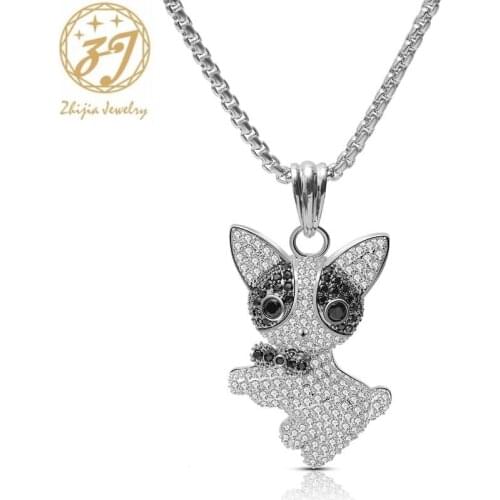 Zhijia new fashion cute rhinestone crystal cartoon animal dog pendant necklace for women men animal lovers gifts