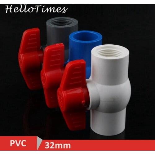 1pc PVC 1" x 1" Thread,32mm to 32mm Ball Valve Slip Shut Handle Valve PVC Pipe Fittings Plumbing Adapter Water Tube Connector