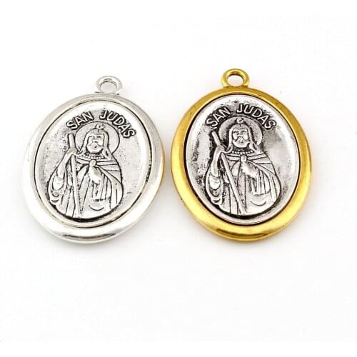 10Pcs Two-Tone San Judas Tadeo Charm Pendants Religion DIY Jewelry Fit Pendants Necklace Christmas Gift A-561