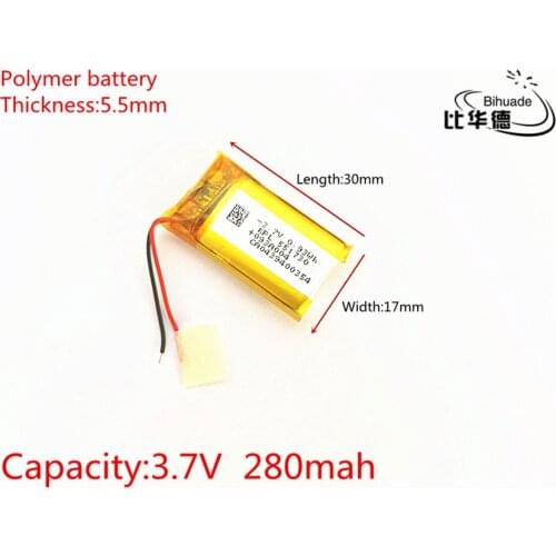 3.7V 280mAh 551730 Lithium Polymer Li-Po li ion Rechargeable Battery cells For Mp3 MP4 MP5 GPS PSP mobile bluetooth