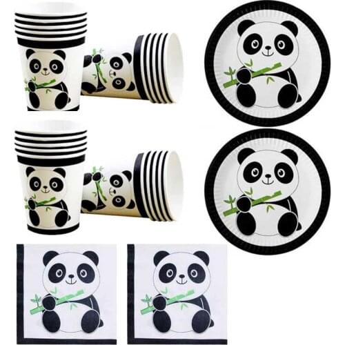 60pcs/lot Happy Birthday Party Panda Theme Plates Kids Girls Favors Cups Napkins Baby Shower Decorate Towel Dishes