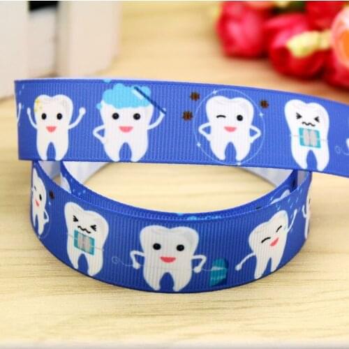 7/8'' Free shipping tooth printed grosgrain ribbon hairbow headwear party decoration diy wholesale OEM 22mm P5932