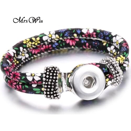 New Fashion Snap Bracelet buttons fit 18mm snap jewelry Flower printed Leather Bracelets for women Summer Jewelry