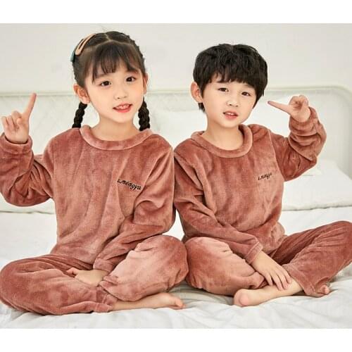 Girls Boys Flannel Pajamas Childrens Pajamas Warm Baby Clothes Kids Thicken Sleepwear Winter Pijamas Fleece Nightwear Pyjamas