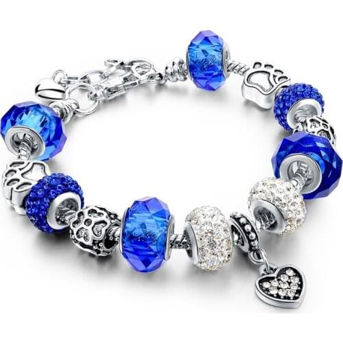 Hot sell! Purple,Blue,Red,Green,Champagne Color Rhinestone DIY Beads Heart Shape Fit Original Charm Bracelets For Women Jewelry