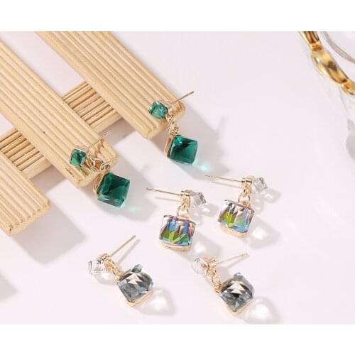 HOCOLE Square Crystal Drop Earrings For Women 3 Color Shiny Geometric Earrings Statement Wedding Jewelry Pendientes Mujer 2018