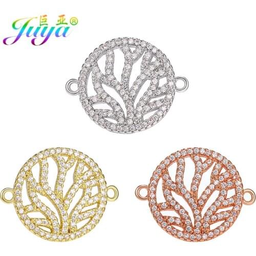 Juya Women Bracelet Earrings Making Components Handmade Round Tree Of Life Charm Connector DIY Jewelry Accessories Supplies