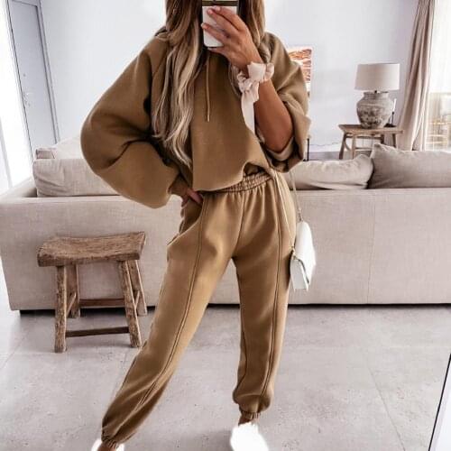 Tracksuits Women Fleece Hoodie Pants Set Hooded Drawstring Women Solid Color Long Sleeve Sweatshirt Pockets Trousers for Sports