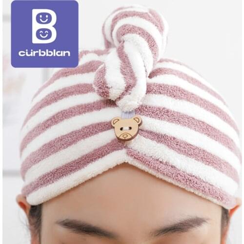 Curbblan Striped Hair Dry Towel Microfiber Soft Hairs Drying Caps Skin-Friendly Quick Dry Water Absorption For Home Bathroom