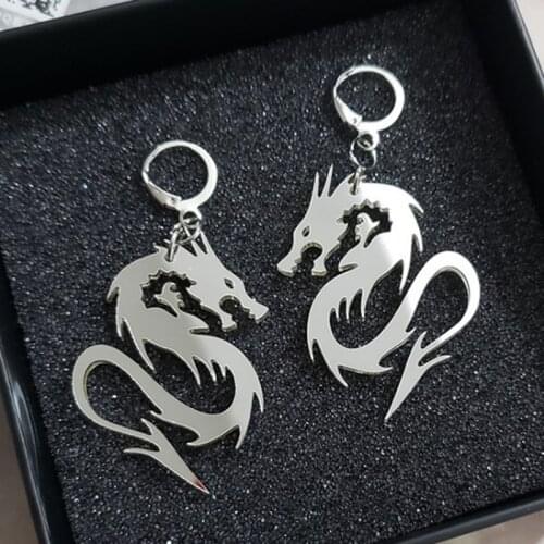 Personality Mirrored Animal Dragon Acrylic Clip On Earrings For Women Black Gold Color Geometric Ear Clip Ear Cuff Party