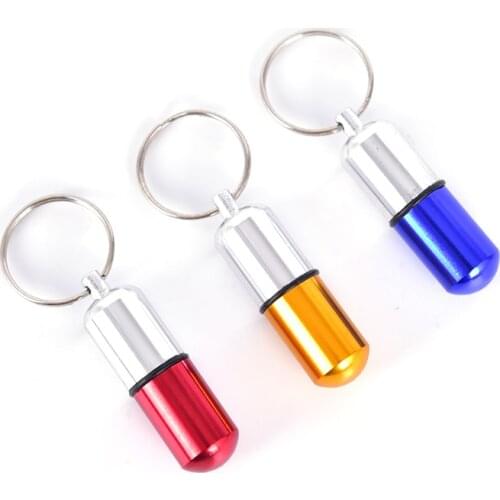 Mini Waterproof Metal Medicine Pill Box Case Bottle Holder Container Keychain