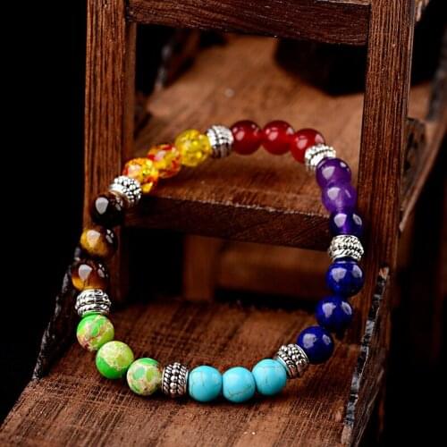 DOUVEI Ethnic Womens 7 Chakra Bracelets Natural Stone Beads Bracelet Men Balance Yoga Jewelry Pulseira Feminina Prayer AB220