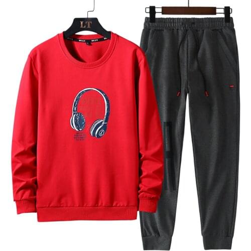 Mens Spring Autumn Sports Sets Tracksuit Running Loose T-shirt Pants 2 Pieces Sweatsuit Sport Suit For Man Large Size Clothes