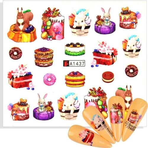 1 Sheet Nail Sticker Ice Creams Animal Fruit Cup Cake Water Decal Accessories Summer Designs Manicure Nail Art Transfer Sticker