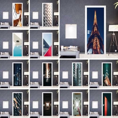 3D Mural Modern Building Waterproof Self-Adhesive Door Decals Bedroom Living Room Art Still Life Door Stickers Home Decoration