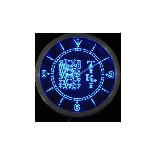 Nc0348 Tiki Bar Surfer Mask Beer Neon Light Signs LED Wall Clock