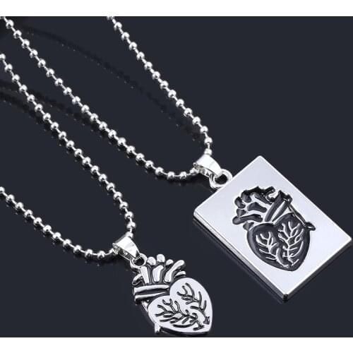 Fashion Jewelry Anatomical Heart Couple Necklaces Stainless Steel Chain Splice Pendant Necklace for Lover Valentine Day Jewelry