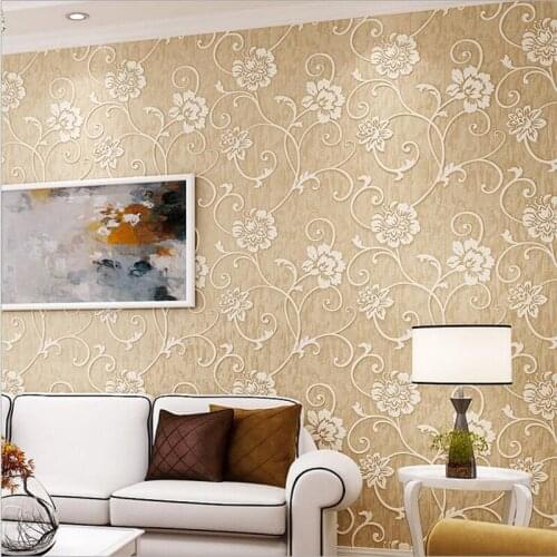 Q QIHANG Pastoral style 3D Non-woven Floral Pattern Wallpaper Roll For Living Room Bedrooms TV Background 0.53m*10m=5.3m2