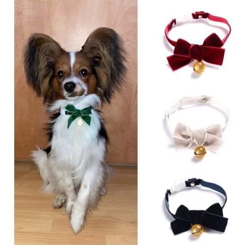 New Arrival Velvet Bow Ties Adjustable Pet Bells Collar Cats Small Dogs Safety Buckle Collars Christmas Accessories For Pets