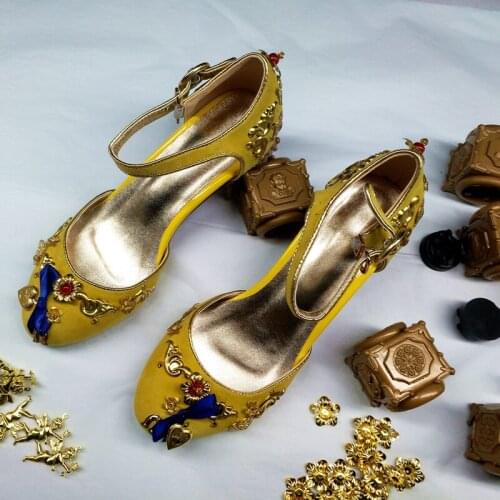 Mid-heeled sandals retro cupid ladies sandals metal phoenix beaded velvet round head national wind sandals banquet catwalk shoes