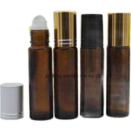 10ML brown glass bottle steel/glass roll on for eye cream/perfume/essential oil/serum packing roll on bottle