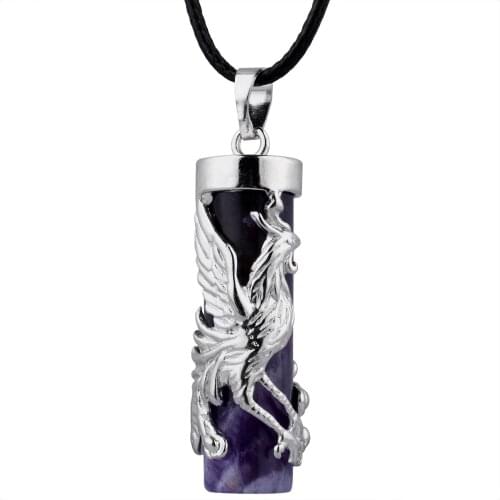 Heaaling Rose Quartz Crystal Column Wire Wrapped Phoenix Vintage Pendant For Jewelry Making Necklace Accessories