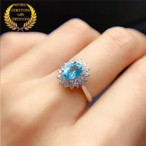 WEAINY Paparacha Color Natural Apatite Ring S925 Sterling Silver Ring Fashion Jewelry Womens Gift Simple Jewelry Birth Stone