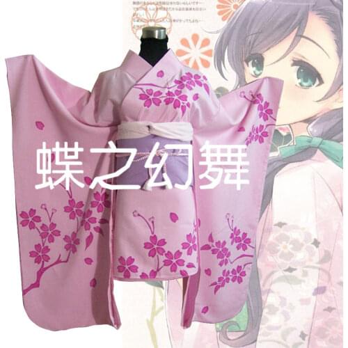 Japan Anime Traditional Women Short Furisode Floral Kimono Cosplay Costume