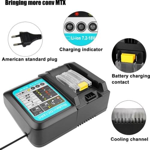 7.2V-18V Power Tool Li-Ion Battery Charger Replacement for Makita 7.2V to 18V BL1830 BL1430 DC18SC DC18RC DC18RA with USB Port