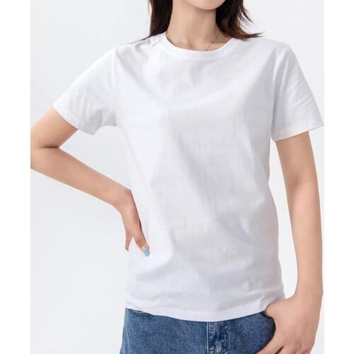 Women T-shirts Solid Cotton Short Sleeve Tees Combed Cotton Crew Neck T-shirt Casual White Black Tops Plus Size