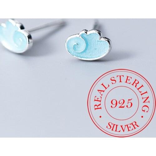 925 Sterling Silver Blue Enamel Stud Earrings For Women Wedding Gift Female pendientes mujer moda