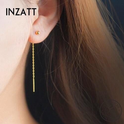 INZATT Real 925 Sterling Silver Minimalist Chain Line Dangle Drop Earrings For Fashion Women Party Fine Jewelry Accessories Gift