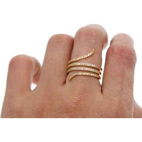 Multilevel gold color pave clear cubic zirconia multi wrap rings for women bar cz snake shape elegant charm girl fashion jewelry