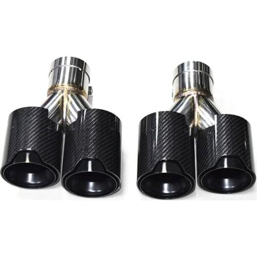 1 Pair Dual M Performance Carbon Fiber Exhaust Tip Y shape Muffler Tip Gloosy Black Tailpipe for Car Universal Exhaust System