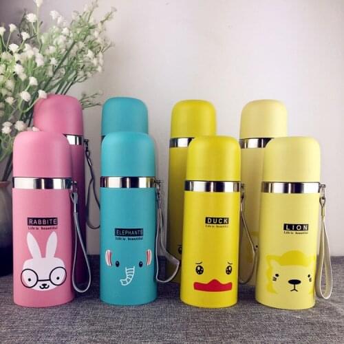 1PC Cute Animal Stainless Steel Thermos Vacuum Cup Bullet Flask With Rope For Women Outdoor Travel Drink Water Bottle ENY 006