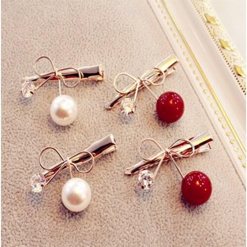1 PC Women Hairpin Zircon Cherry Hairpins Bow Mini Duckbill Hair Clips Korean Girls Barrette Hair Accessories Beauty Styling