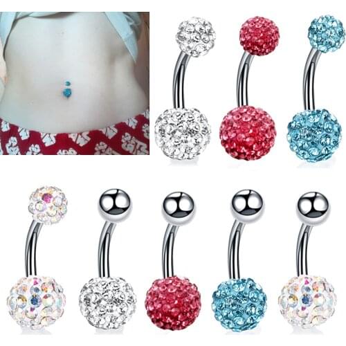 Showlove-1pc CZ Ball Navel Rings Navel Belly Button Ring Piercing Charming Body Jewelry