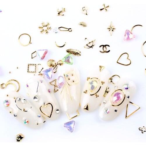 1 Bag Gold Silver Nail Stud Metal Sea Shell Starfish Star Square Mixed Ocean 3D Nail Art Decoration Manicure Jewelry Tips