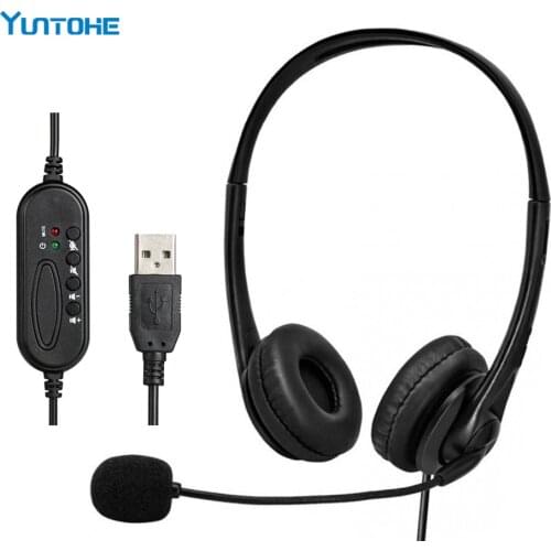 100pcs Mute Function Call Center USB Headset Noise Cancelling USB Call Center Headphone with Microphone for School home Computer