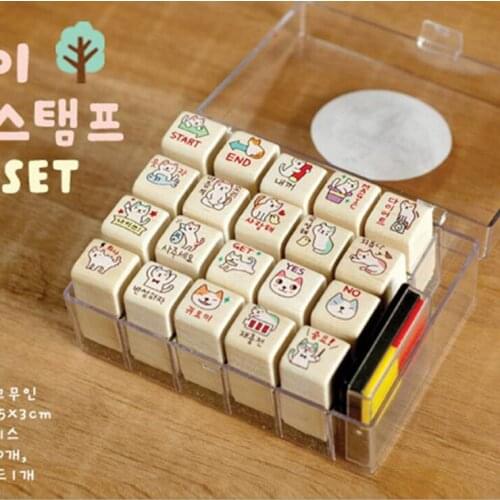 20 Pcs Stamps+1pcs Ink Pad DIY Cute Cartoon Cat Wooden Seal Stamp for Diary Photo Album Scrapbooking Decoration