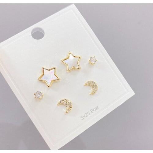 2021 New Arrival Unique Shell Star Stud Earrings for Women 14K Gold Plated Jewelry Zircon Moon Earrings