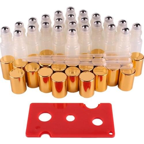 24pcs 5ml White Essential oil pearl coated Glass Roll on Bottles with Stainless Steel Roller Ball for perfume aromatherapy