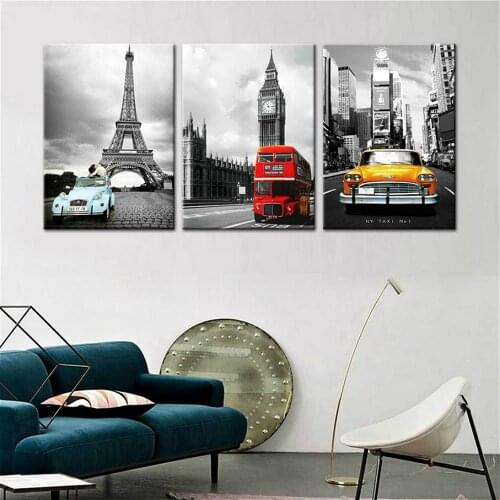 3 Pieces Paris Tower New York City Car Wall Art Diamond Paintings Full Square/Round Triptych Diamond Embroidery Big Ben